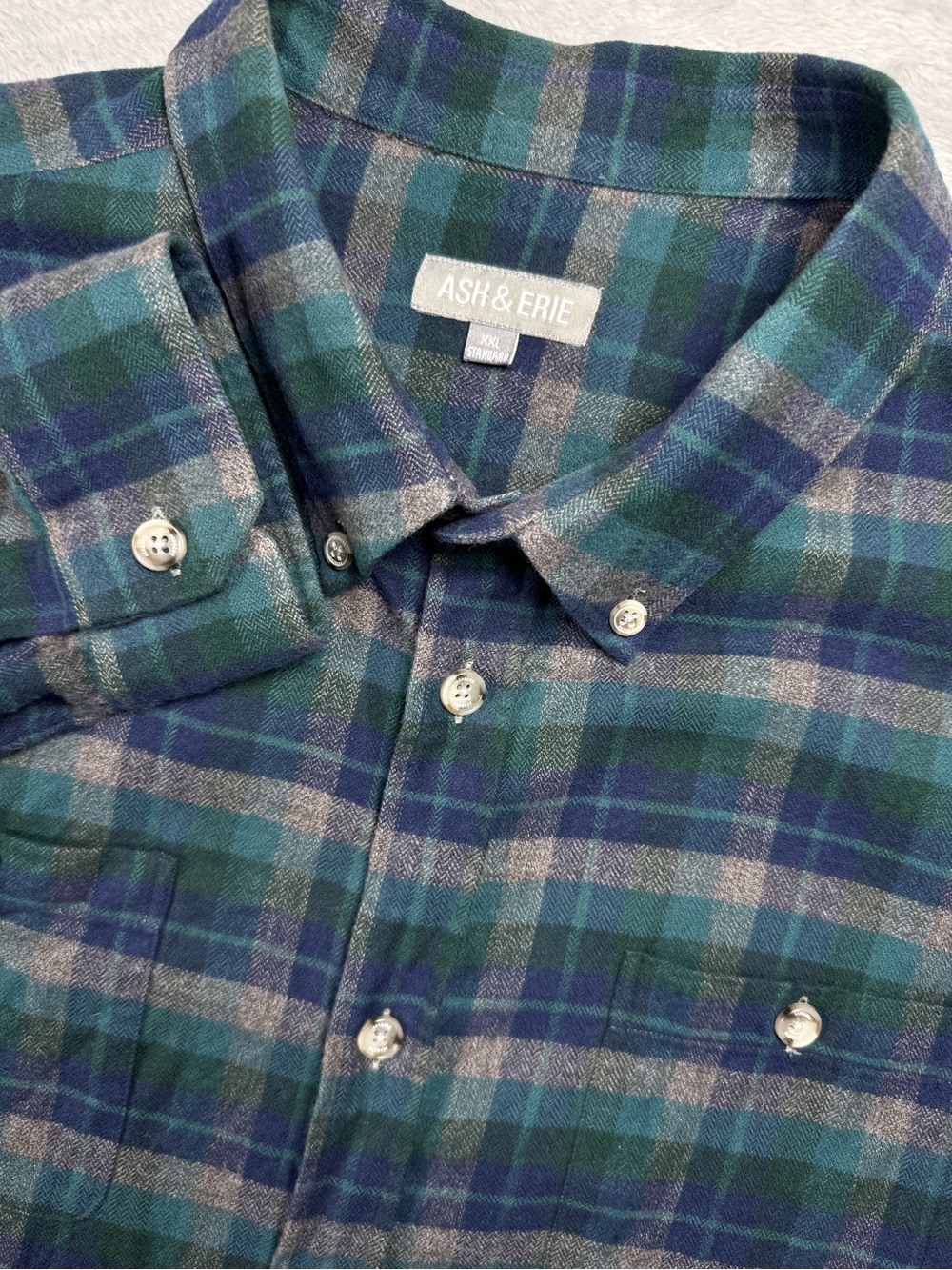 Ash & Erie Plaid Flannel Shirt XXL Standard Green Blue